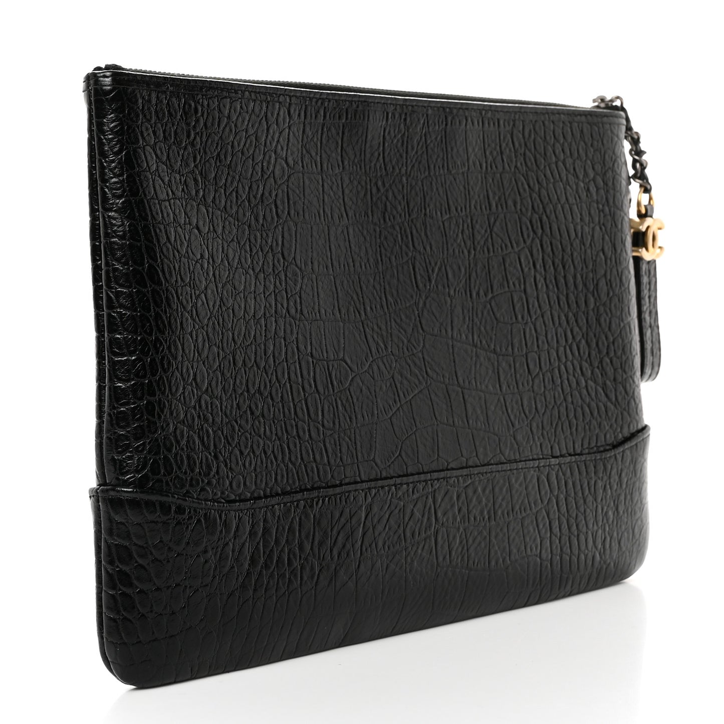 Calfskin Crocodile Embossed Quilted Medium Gabrielle Cosmetic Case Black