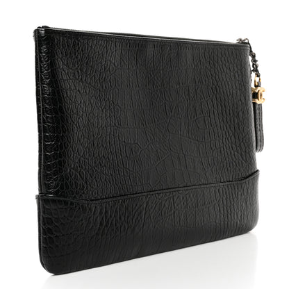 Chanel Calfskin Crocodile Embossed Quilted Medium Gabrielle Cosmetic Case Black 4 of 8