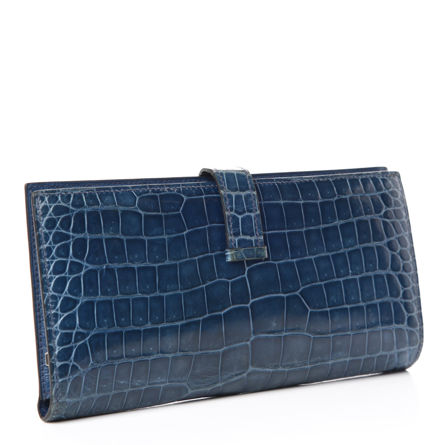 Hermes Shiny Porosus Crocodile Bearn Wallet Blue Jean 3 of 9