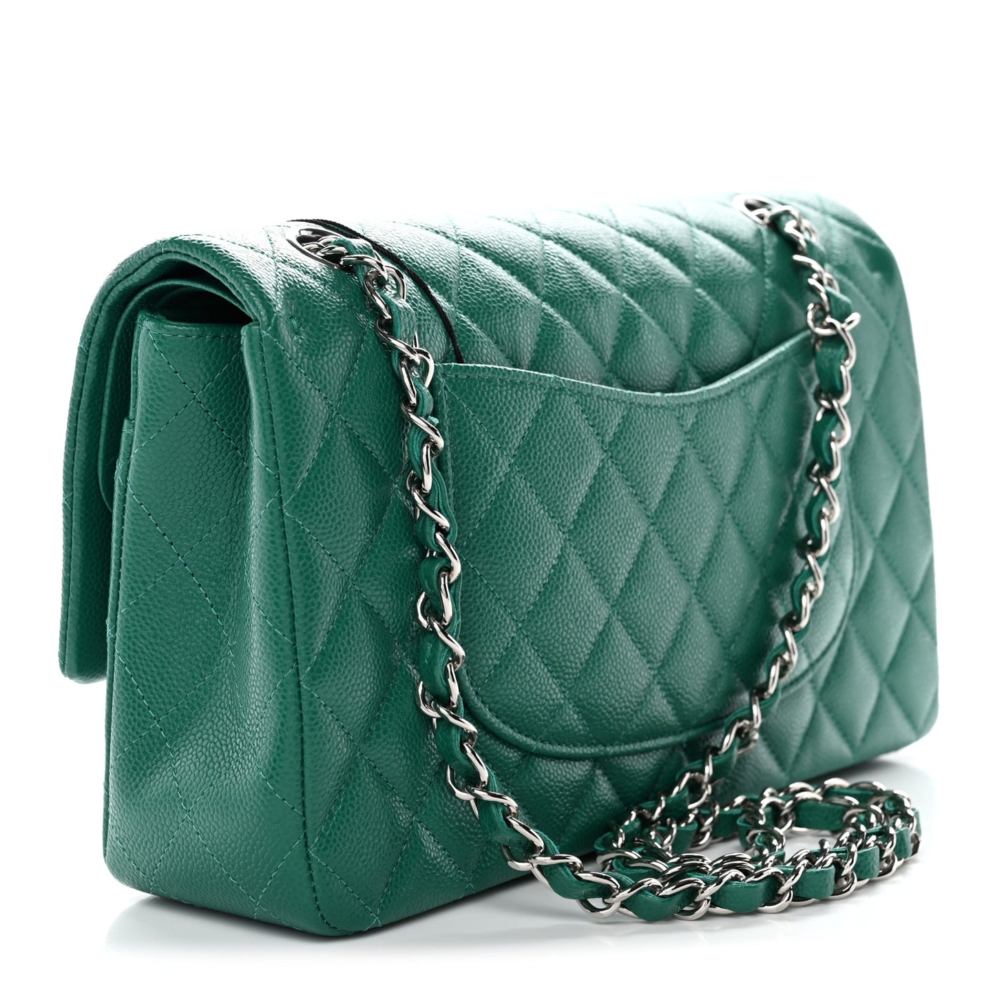 Caviar Quilted Medium Double Flap Green