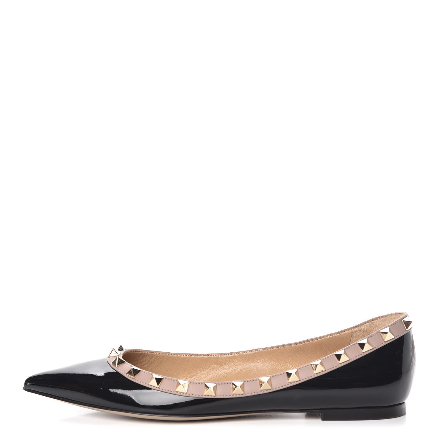 Valentino Garavani Patent Nappa Rockstud Ballerina Flats 37.5 Black Poudre 1 of 14