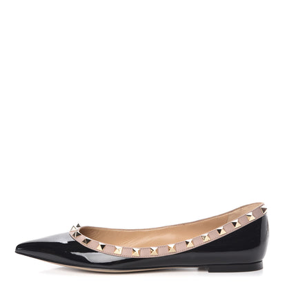 Valentino Garavani Patent Nappa Rockstud Ballerina Flats 37.5 Black Poudre 1 of 14