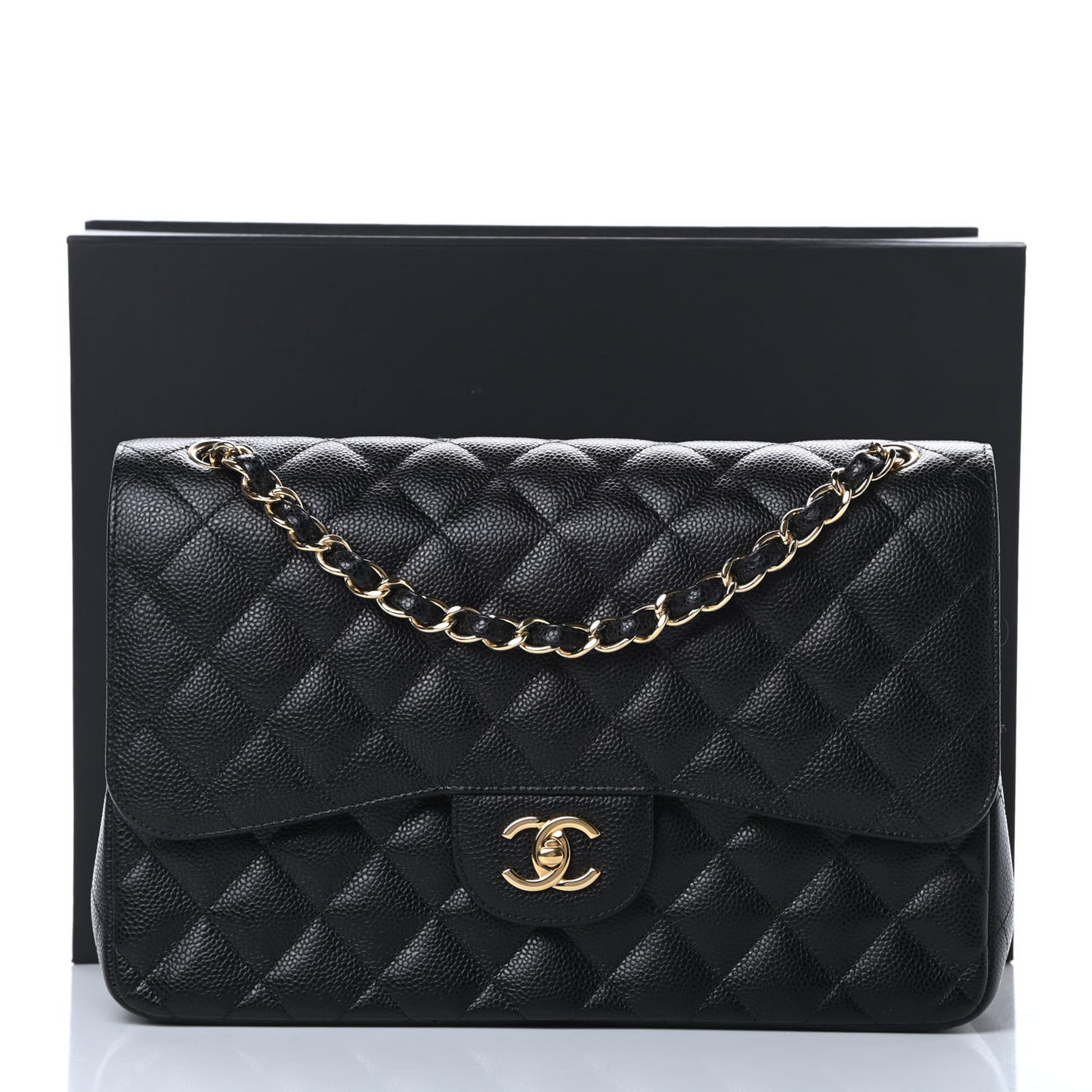 Caviar Quilted Jumbo Double Flap Black