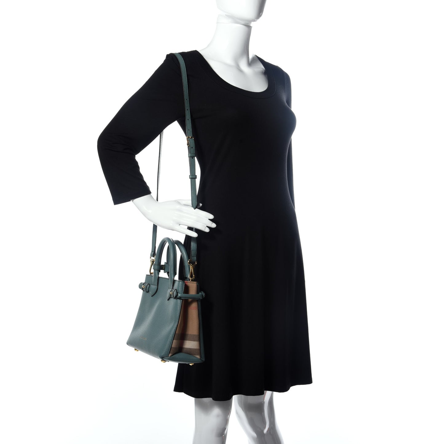 Grainy Calfskin House Check Small Banner Tote Smokey Green