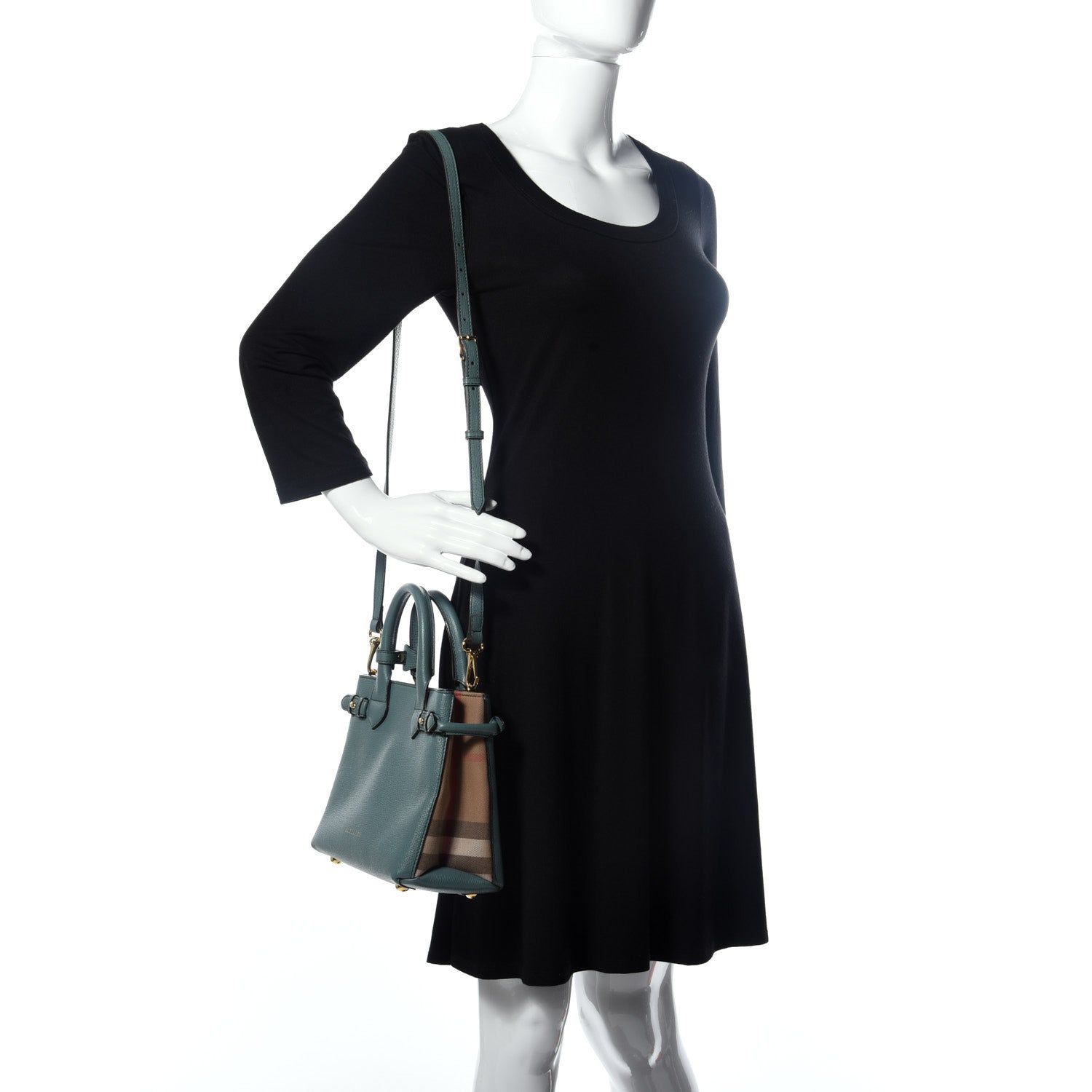 Burberry Grainy Calfskin House Check Small Banner Tote Smokey Green 2 of 12