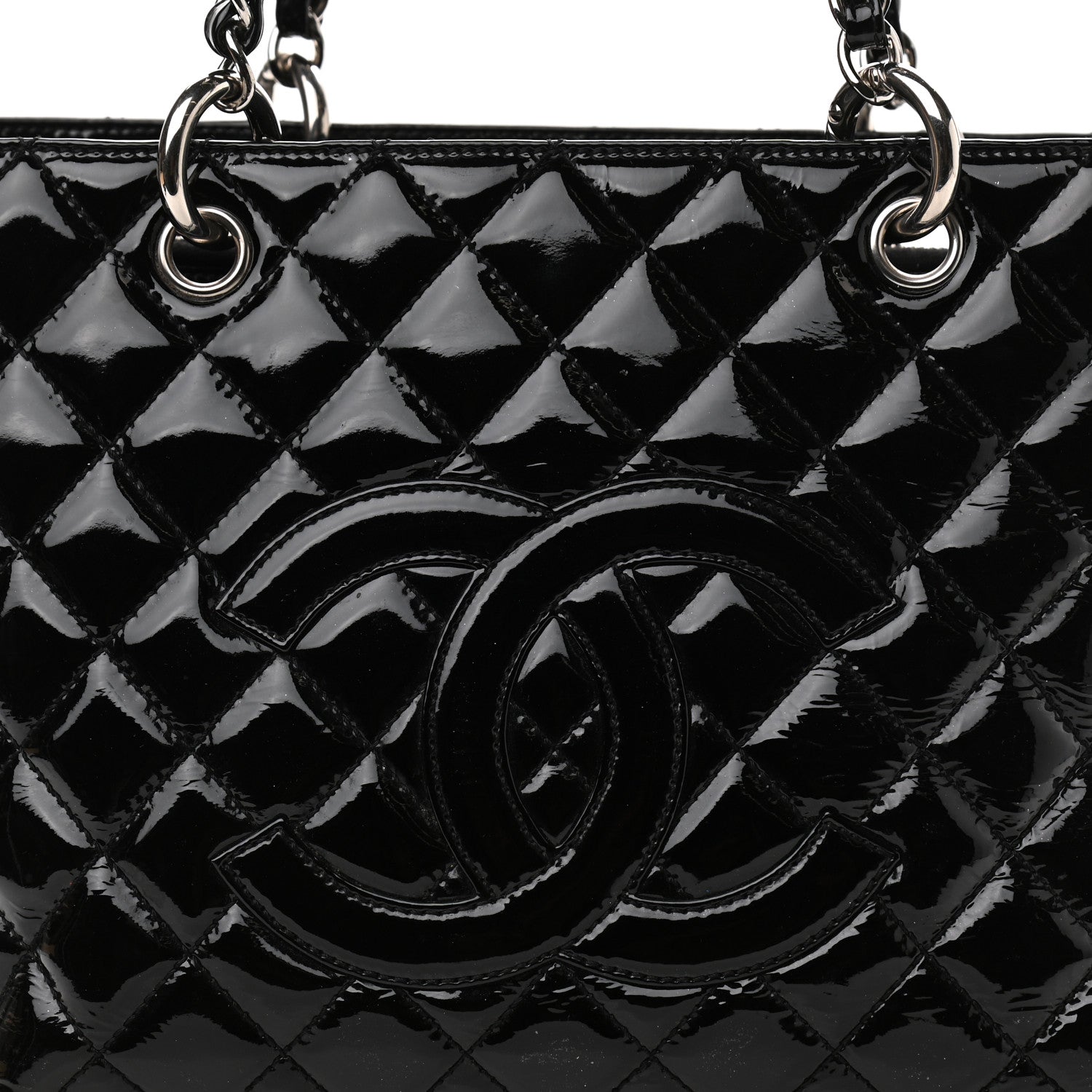 Chanel Patent Quilted Grand Shopping Tote GST Black 8 of 11