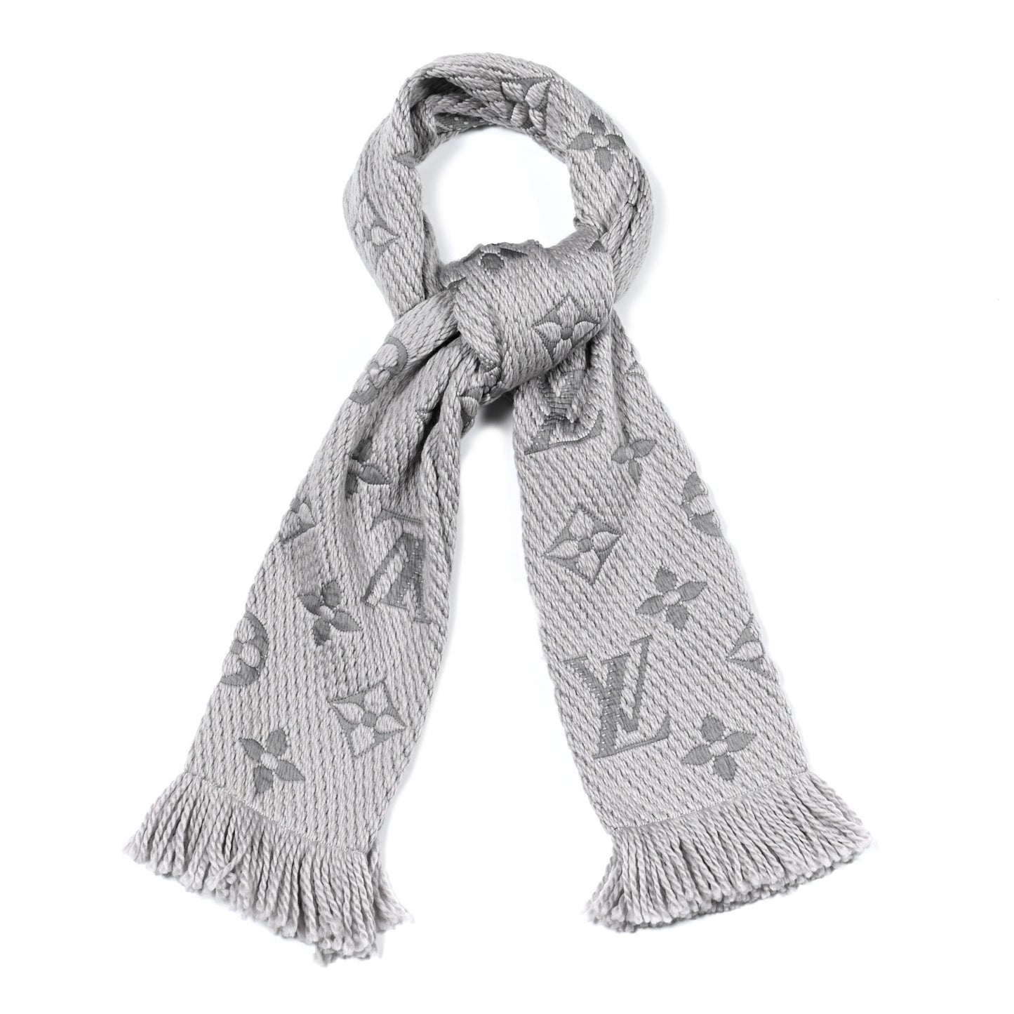 Wool Silk Logomania Scarf Pearl Grey