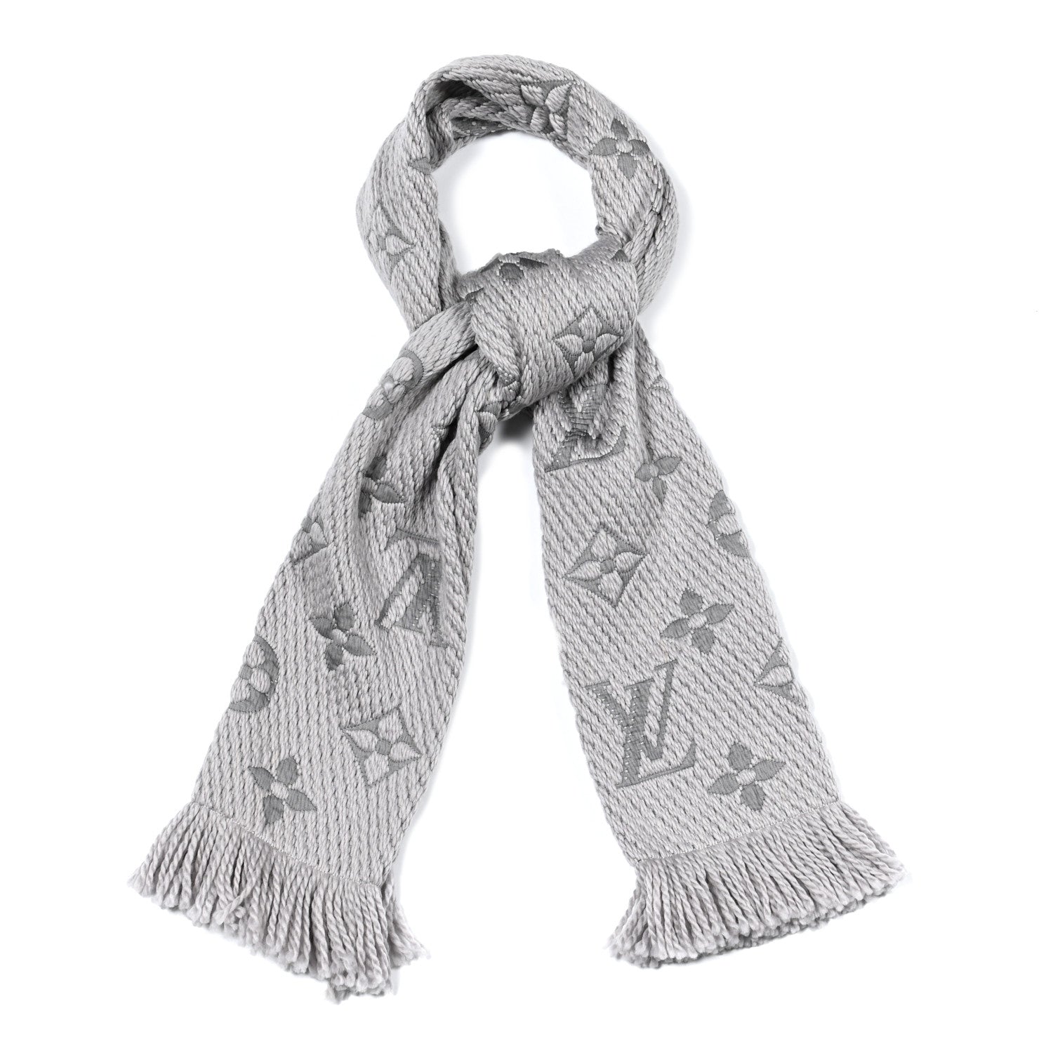 Louis Vuitton Wool Silk Logomania Scarf Pearl Grey 1 of 5