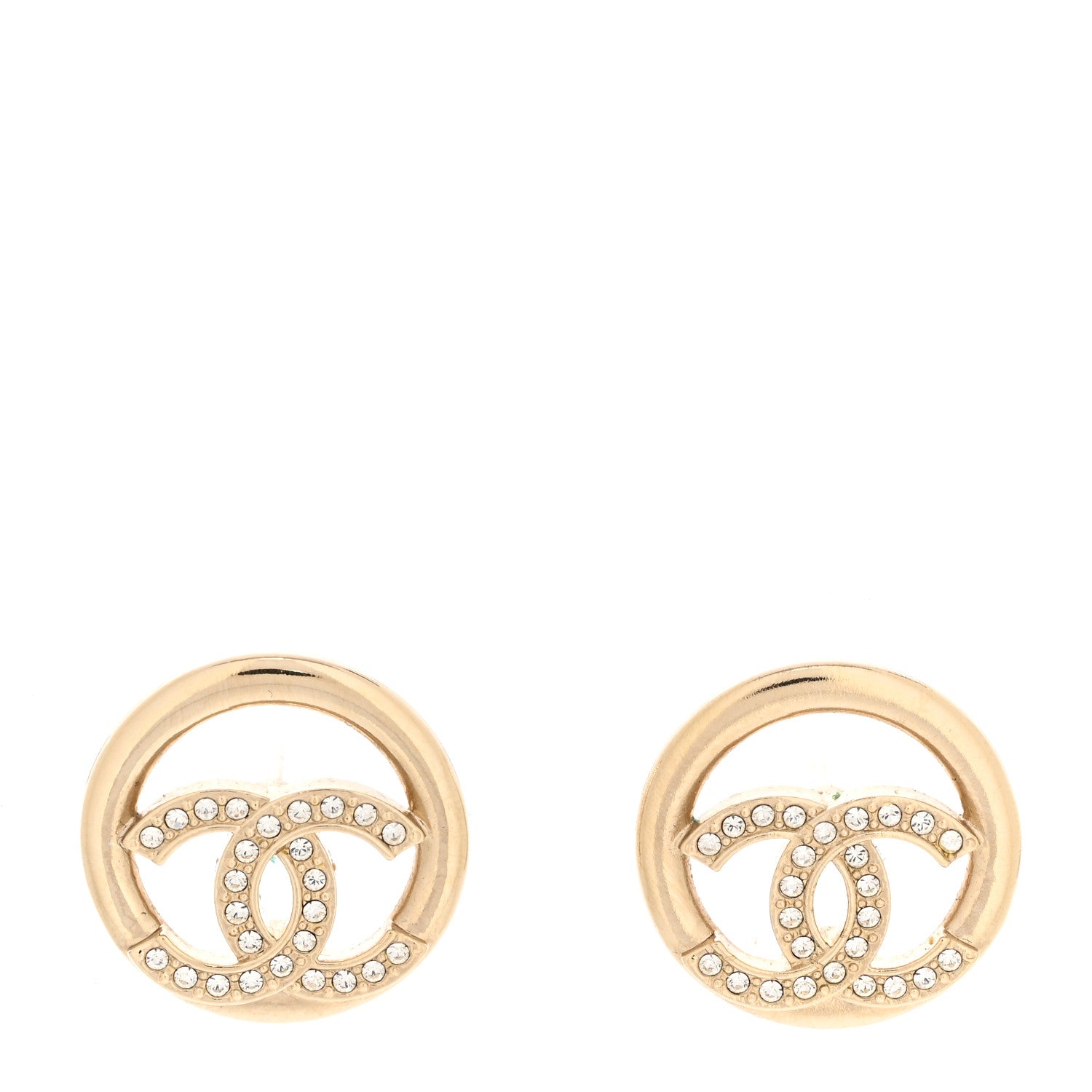Chanel Crystal CC Round Earrings Gold 1 of 5