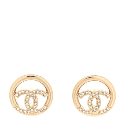 Chanel Crystal CC Round Earrings Gold 1 of 5