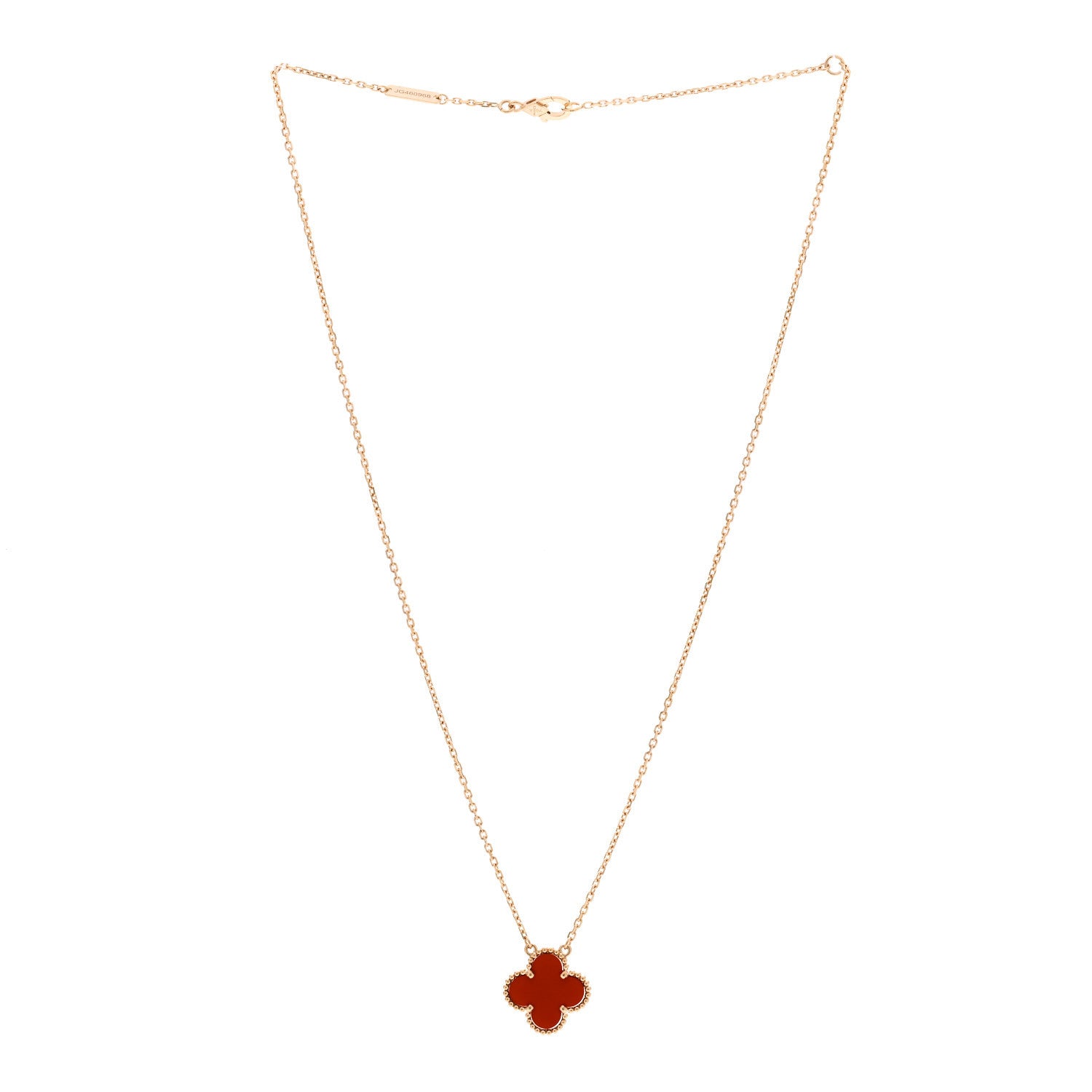 Van Cleef & Arpels 18K Yellow Gold Carnelian Vintage Alhambra Pendant Necklace 3 of 6