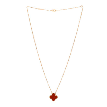 Van Cleef & Arpels 18K Yellow Gold Carnelian Vintage Alhambra Pendant Necklace 3 of 6