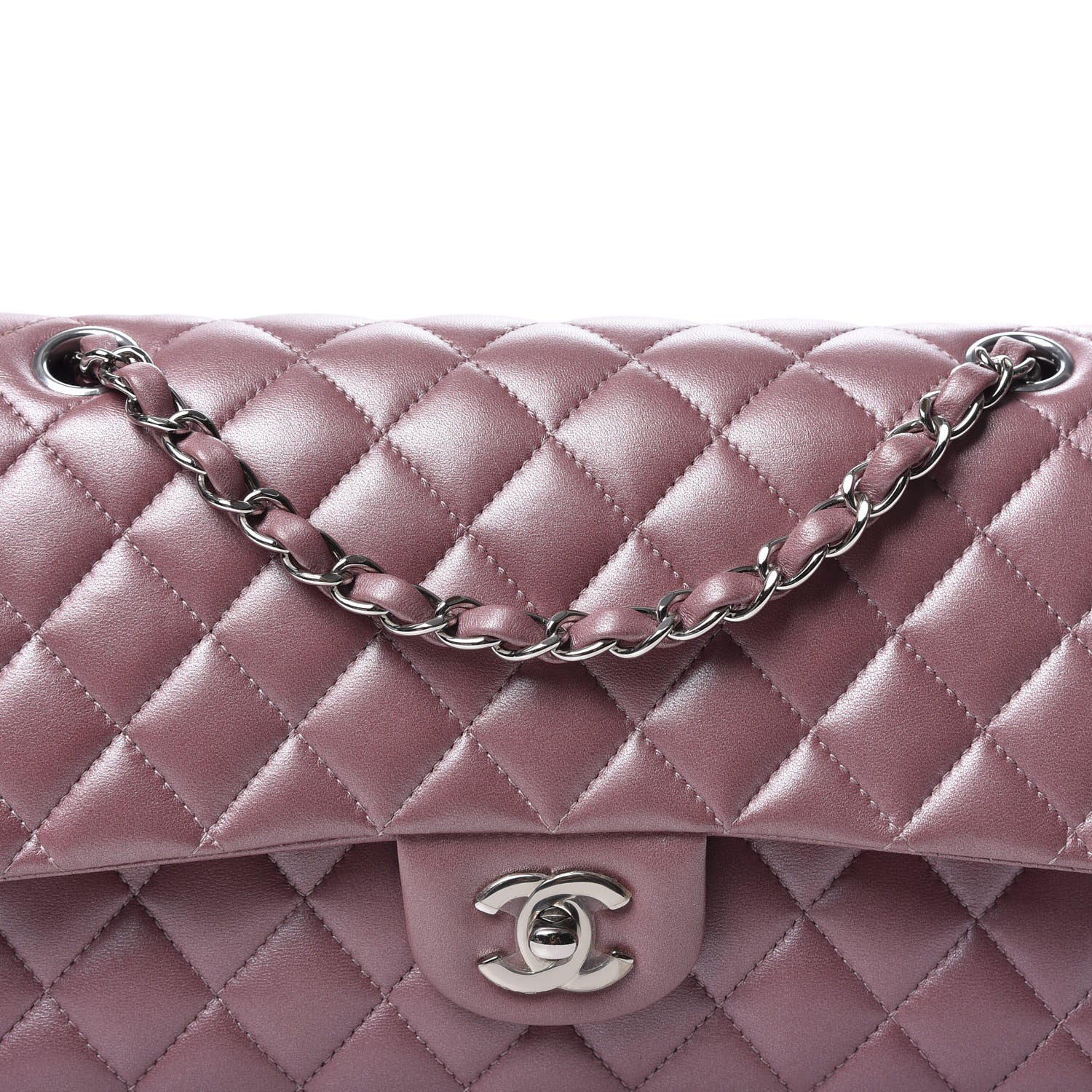 Chanel Metallic Lambskin Quilted Medium Double Flap Pink 10 of 10