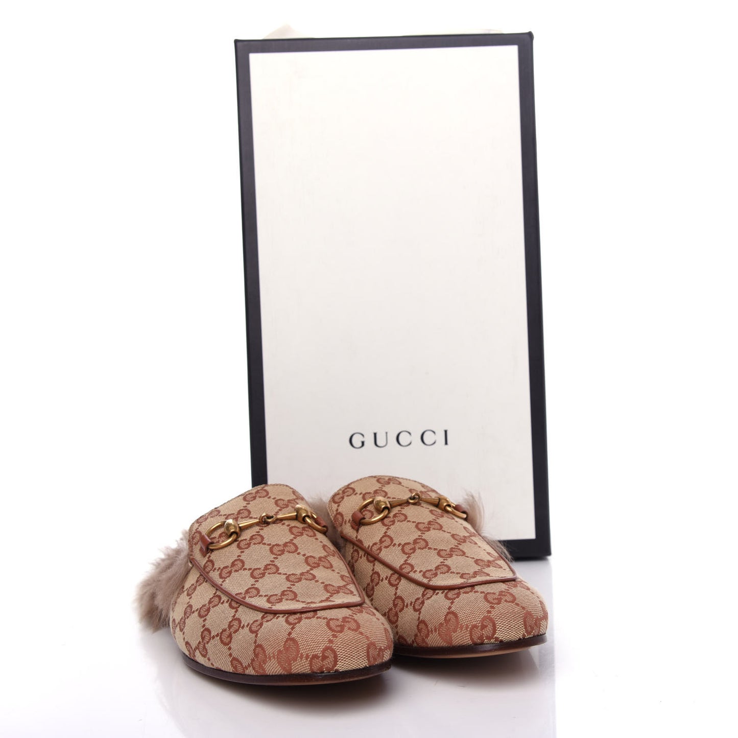 GG Monogram Fur Mens Princetown Slippers 8 Beige Ruggine Rust