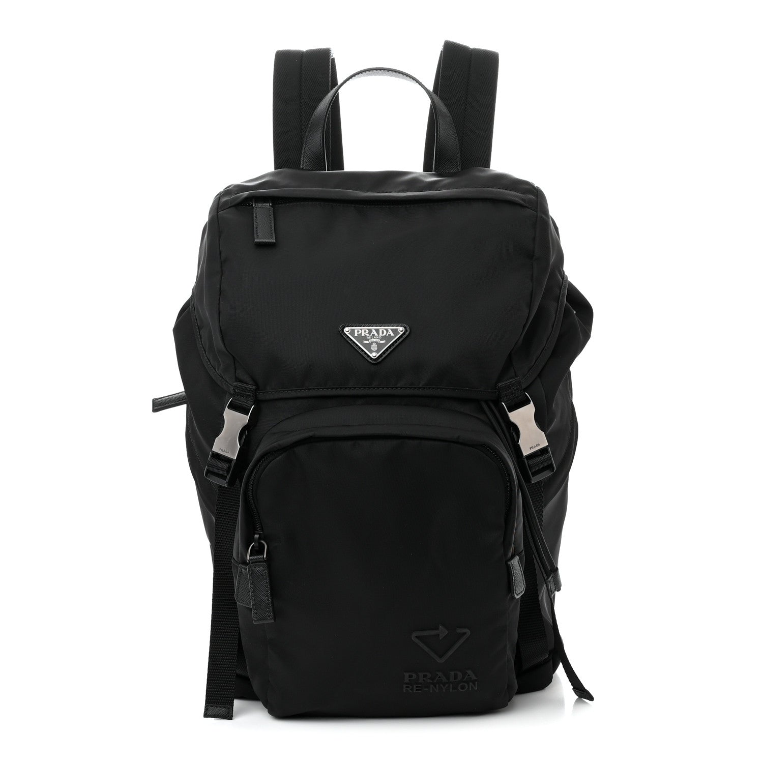 Prada Re-Nylon Saffiano Logo Double Buckle Backpack Black 1 of 10