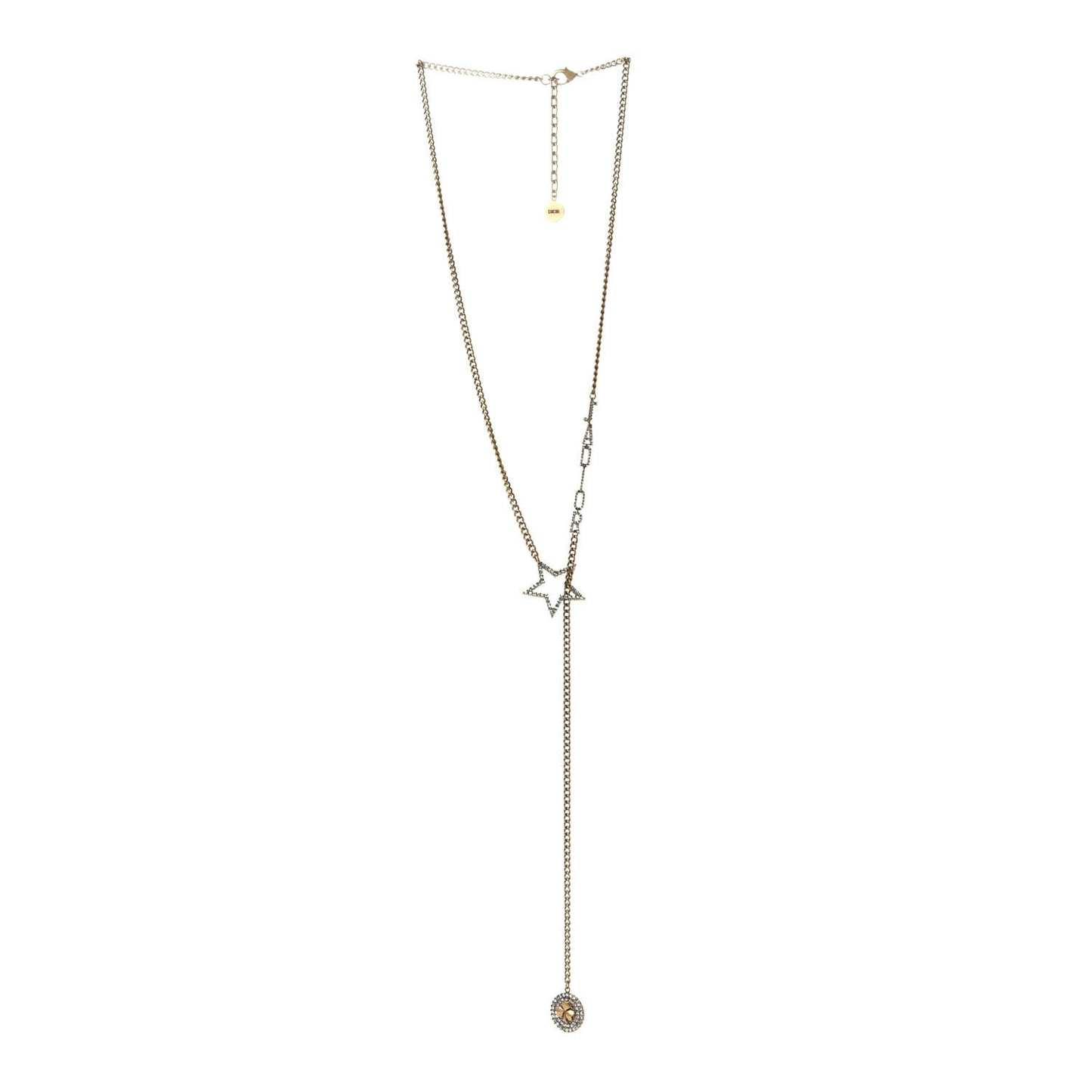 Metal Crystal Star J'Adior Long Necklace Aged Gold