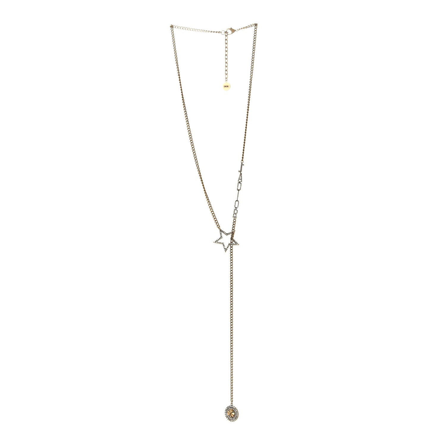 Christian Dior Metal Crystal Star J'Adior Long Necklace Aged Gold 1 of 5