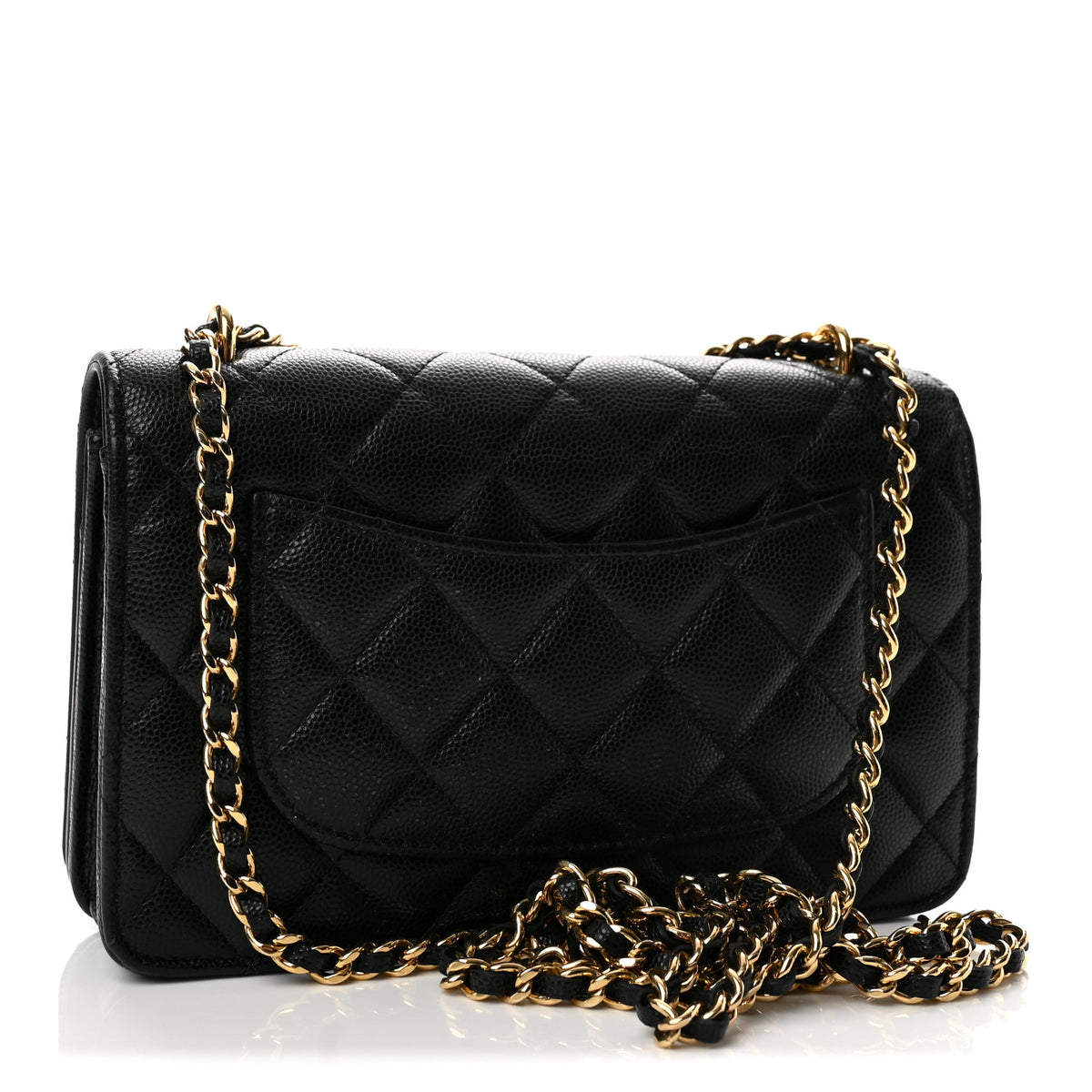 Caviar Quilted Pocket Clutch With Chain WOC Black