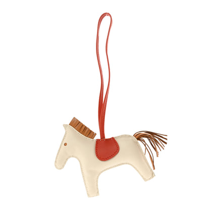 Hermes Milo Lambskin Grigri Rodeo Horse Bag Charm MM Craie Sesame Cornaline 1 of 5