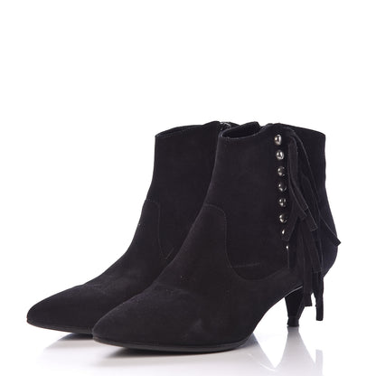 Saint Laurent Suede Fringe Cat Ankle Boots 36.5 Black 3 of 12