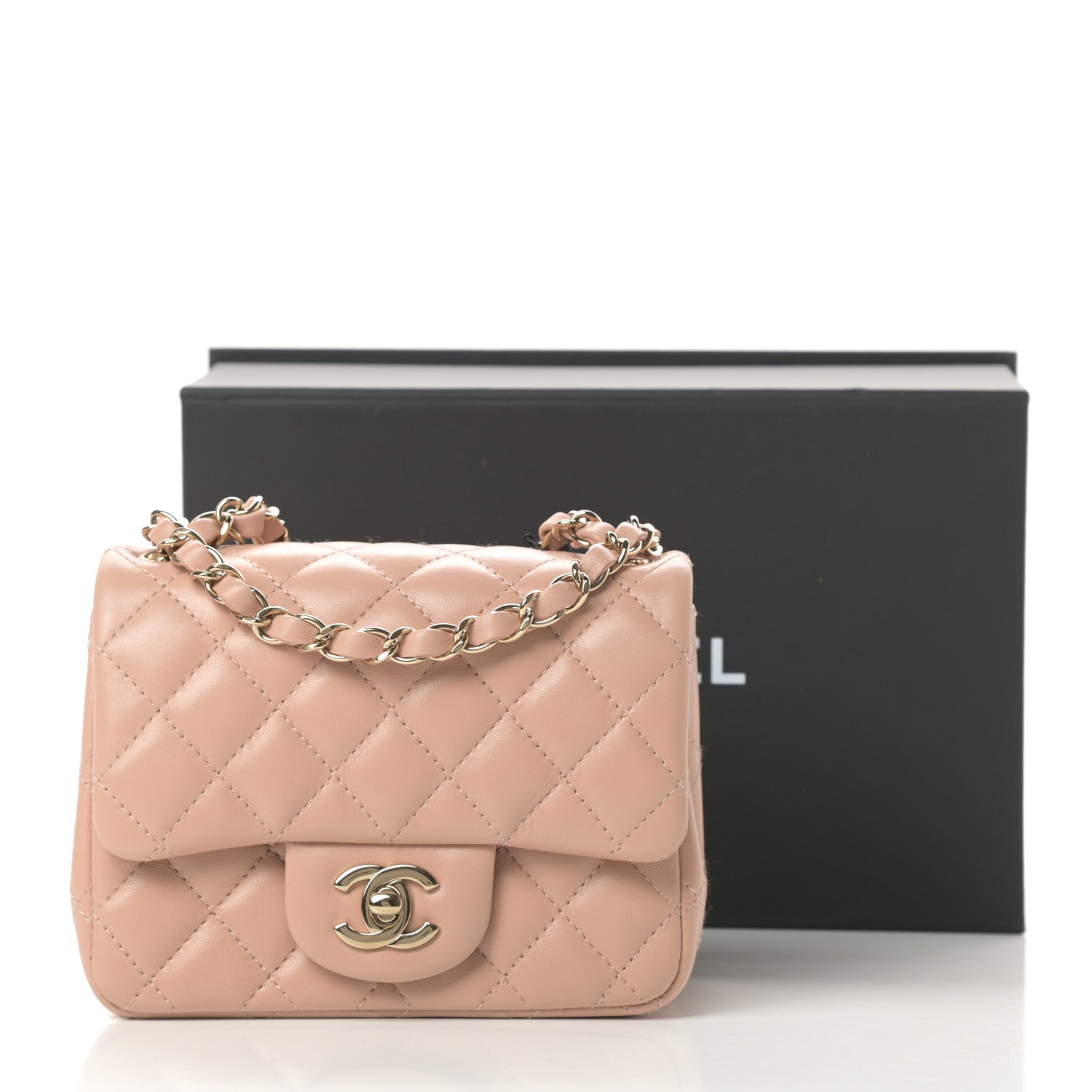 Chanel Lambskin Quilted Mini Square Flap Beige 11 of 12