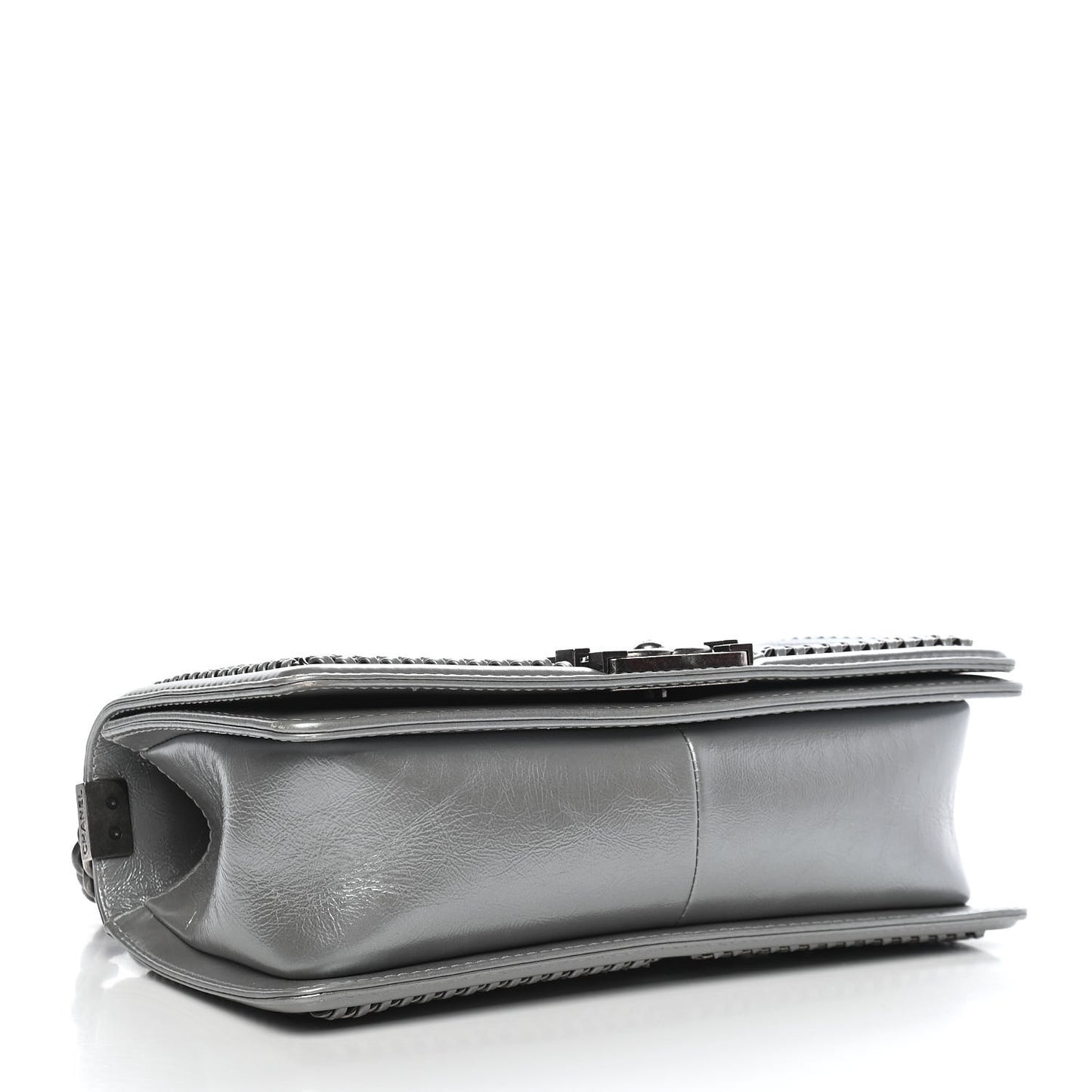 Metallic Aged Calfskin Quilted Medium Top Handle Boy Flap Silver