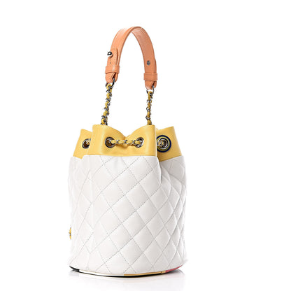 Chanel Lambskin Quilted Cuba Drawstring Tote White Yellow 3 of 11