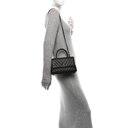 Chanel Caviar Chevron Quilted Mini Coco Handle Flap So Black 2 of 10
