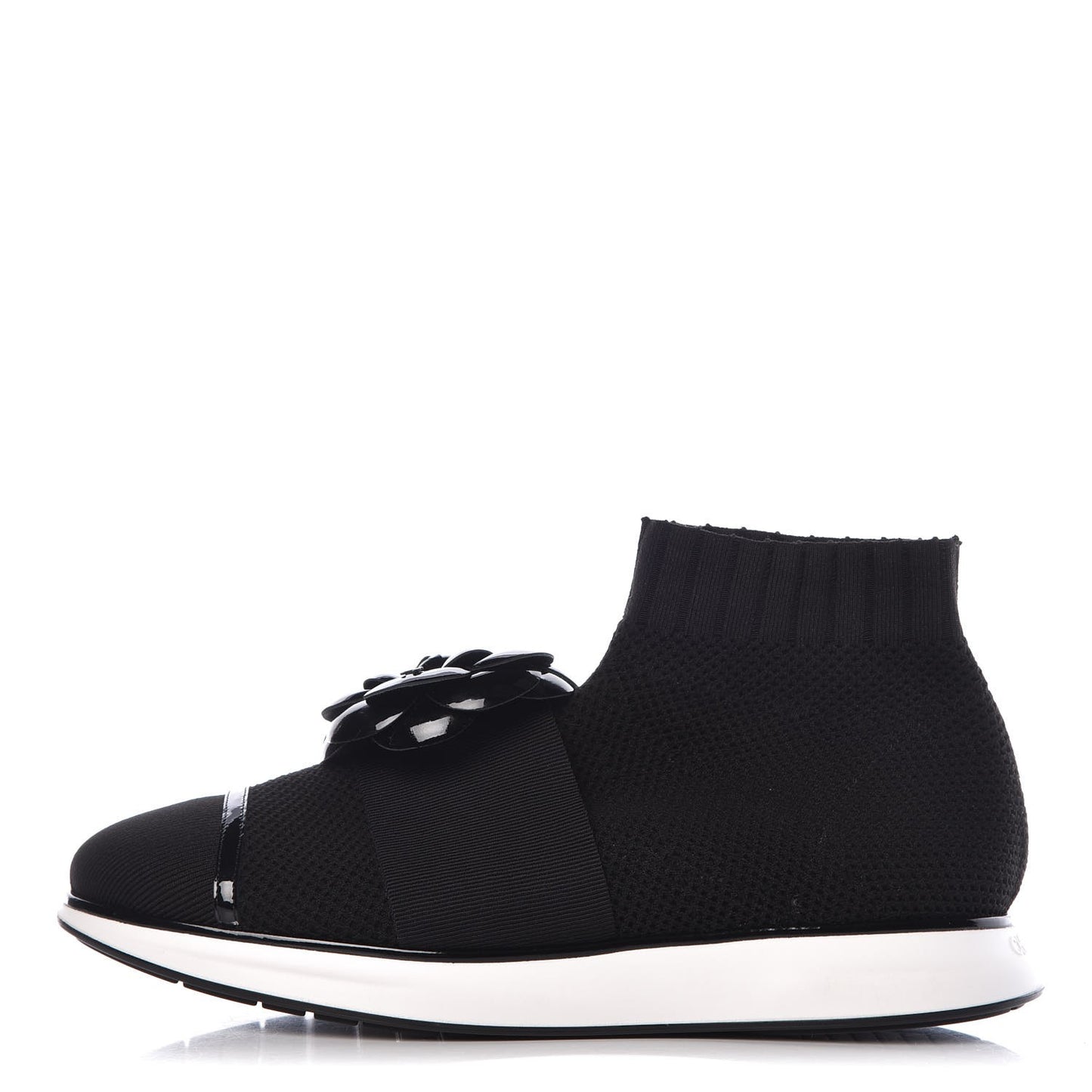 Knit Patent Calfskin Womens High Top Camellia Sneakers 40 Black