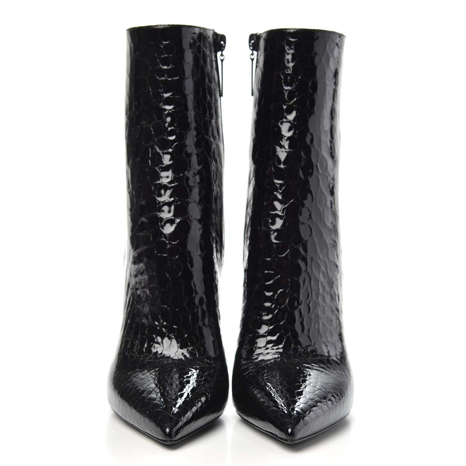Saint Laurent Alligator Embossed Patent Calfskin Opyum 110 Ankle Boots 37 Black 2 of 8