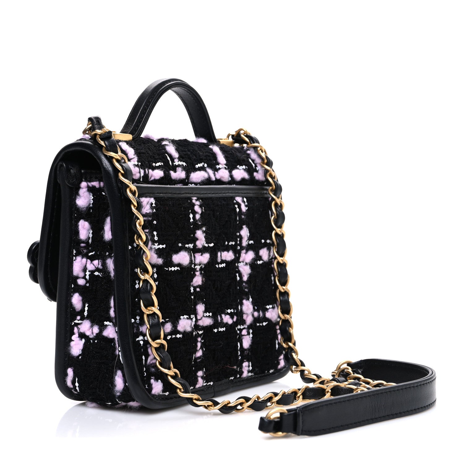 Chanel Tweed Calfskin School Memory Mini Top Handle Flap Black Pink White 3 of 10