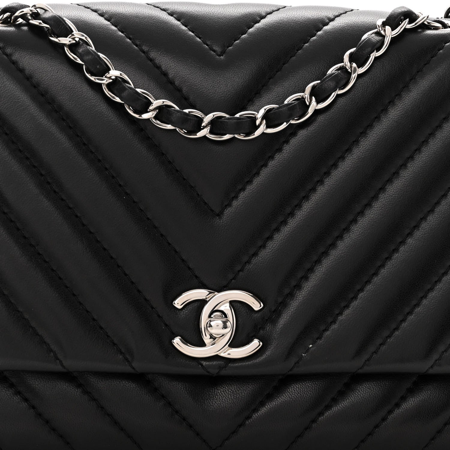 Chanel Lambskin Surpique Chevron Medium Single Flap Black 8 of 10
