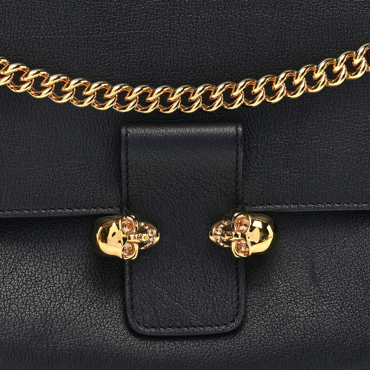 Calfskin Small Twin Skull Chain Crossbody Black