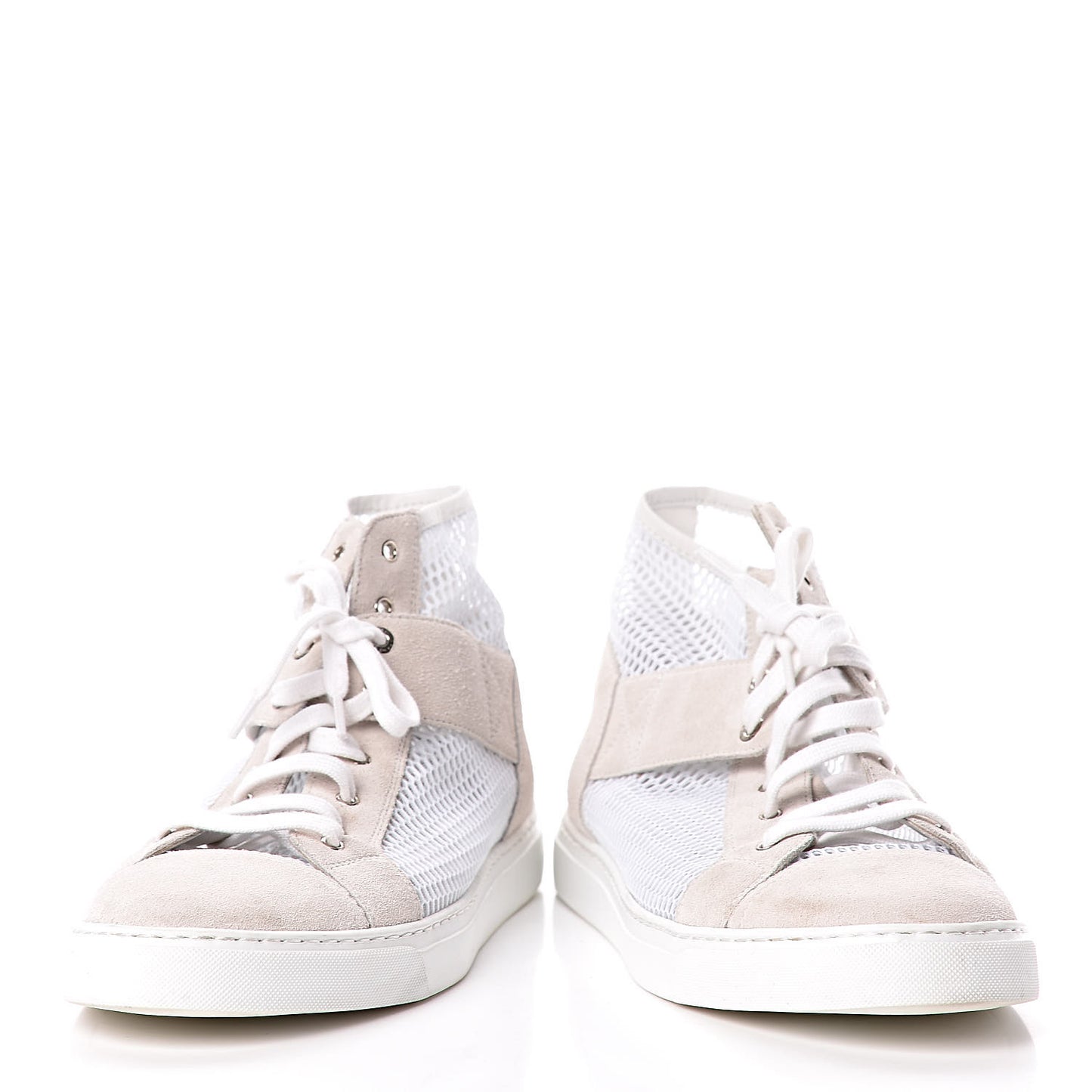 Fabric Mesh Suede Calfskin High Top Sneakers 41 White