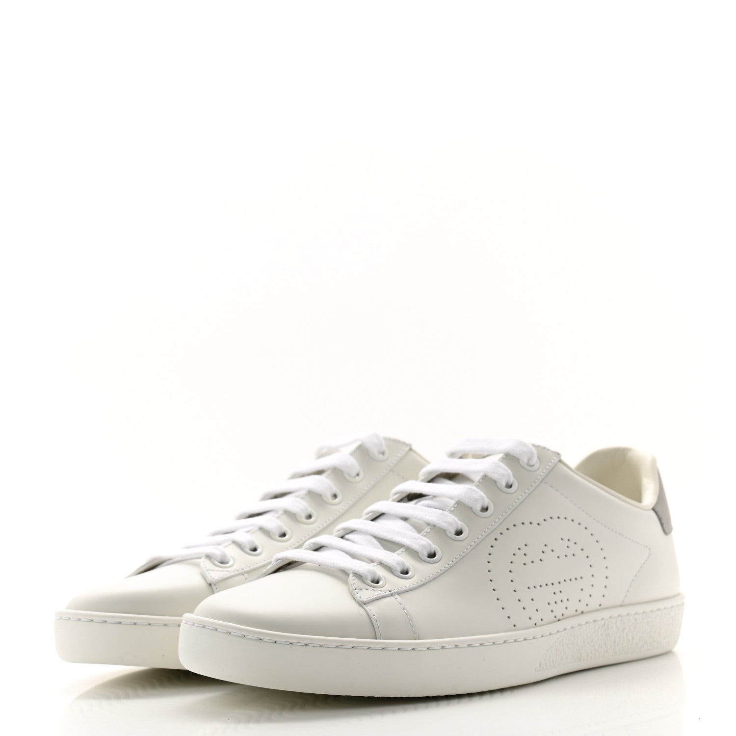 Gucci Calfskin Interlocking G Perforated Womens Ace Sneakers 38.5 White Grey Sky 3 of 9