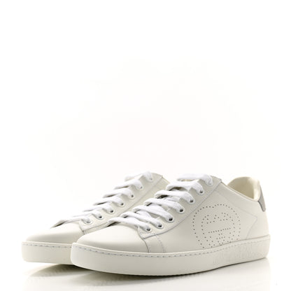 Gucci Calfskin Interlocking G Perforated Womens Ace Sneakers 38.5 White Grey Sky 3 of 9