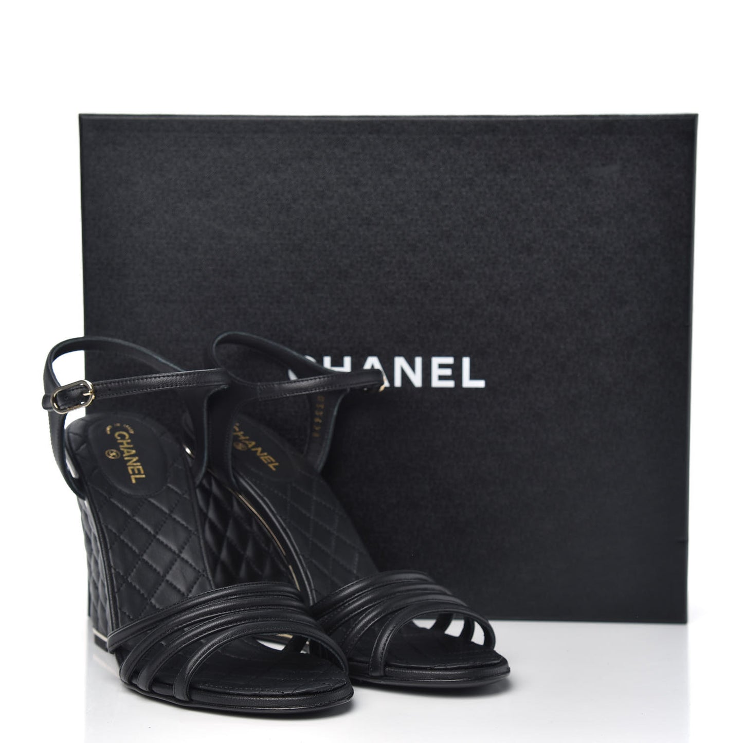 Lambskin Quilted Wedge Sandals 38 Black