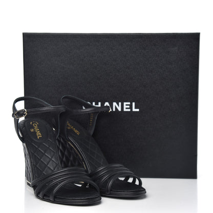 Chanel Lambskin Quilted Wedge Sandals 38 Black 9 of 9