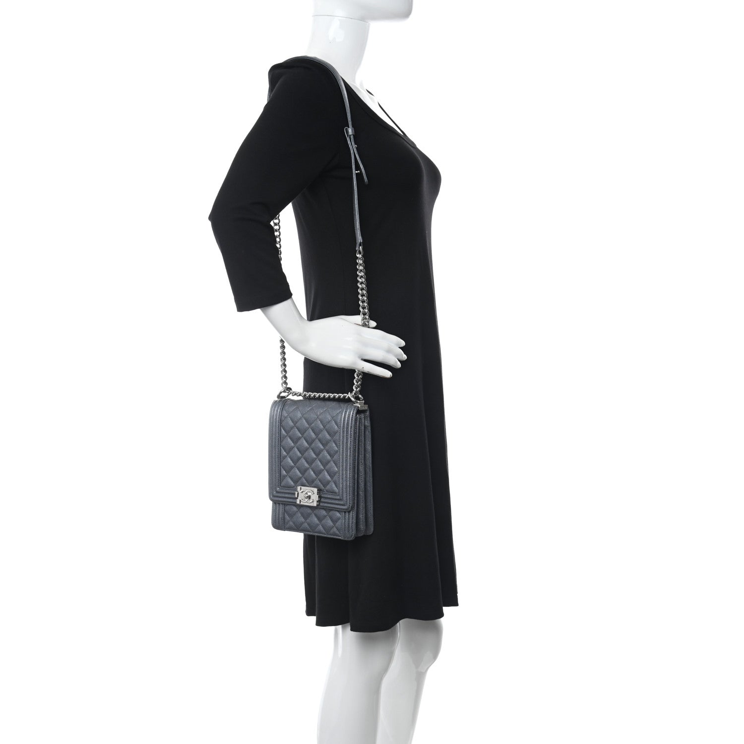 Chanel Iridescent Caviar Quilted North South Boy Flap Grey 2 of 11