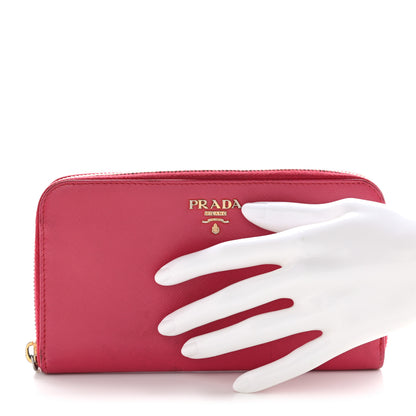 Prada Saffiano Metal Zip Around Wallet Peonia 2 of 11