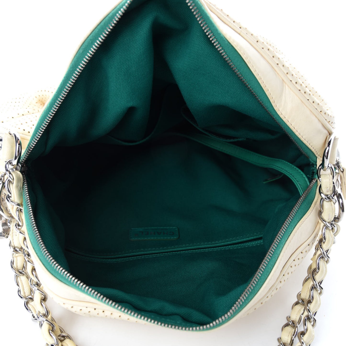 Lambskin Perforated Baseball Spirit Ligne Bag White Green