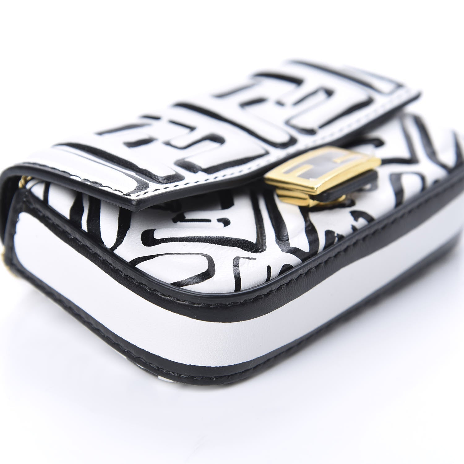 Fendi X JOSHUA VIDES Nappa Vitello King FF Embossed Nano Baguette Charm White Black 7 of 9