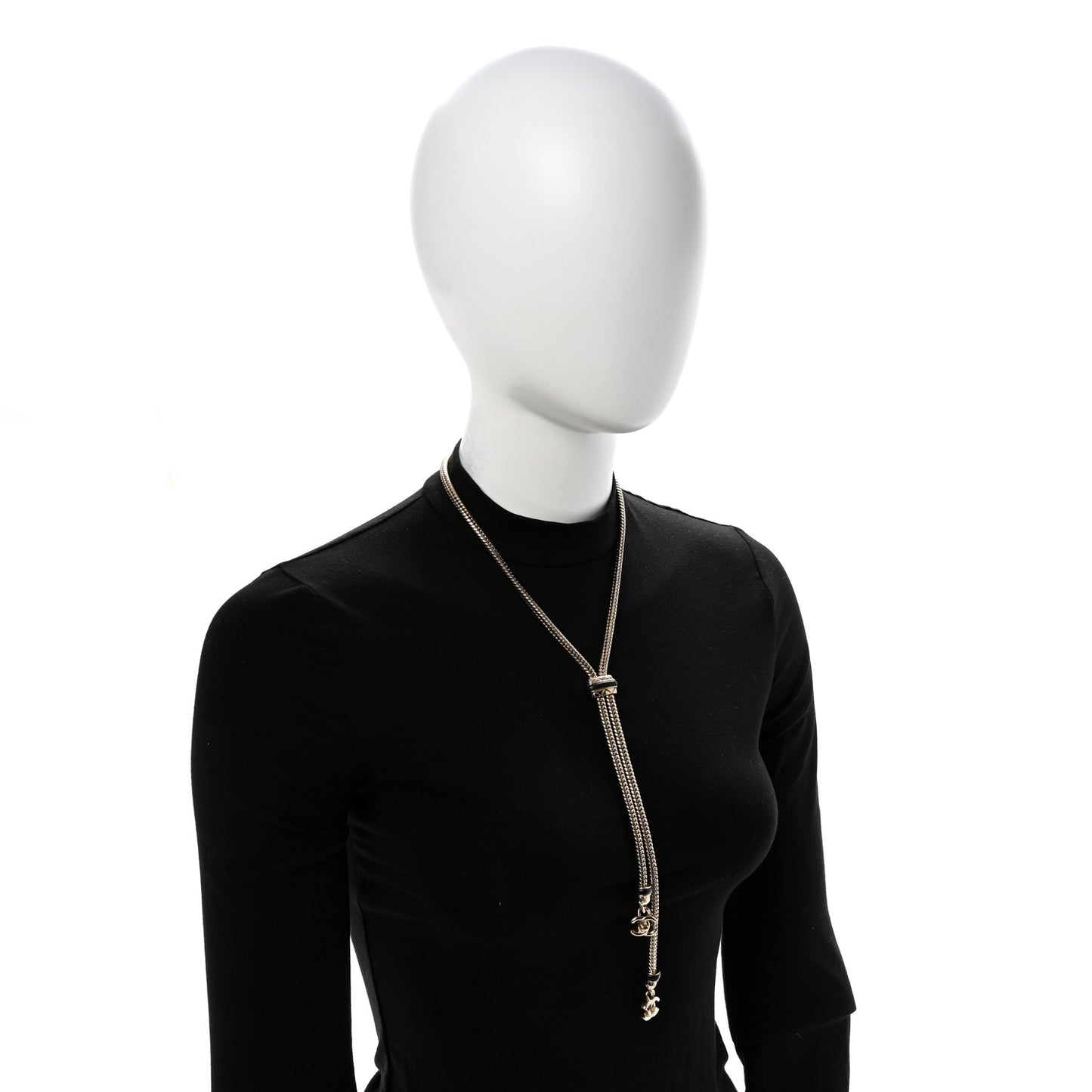 Lambskin CC Turnlock Necklace Gold Black