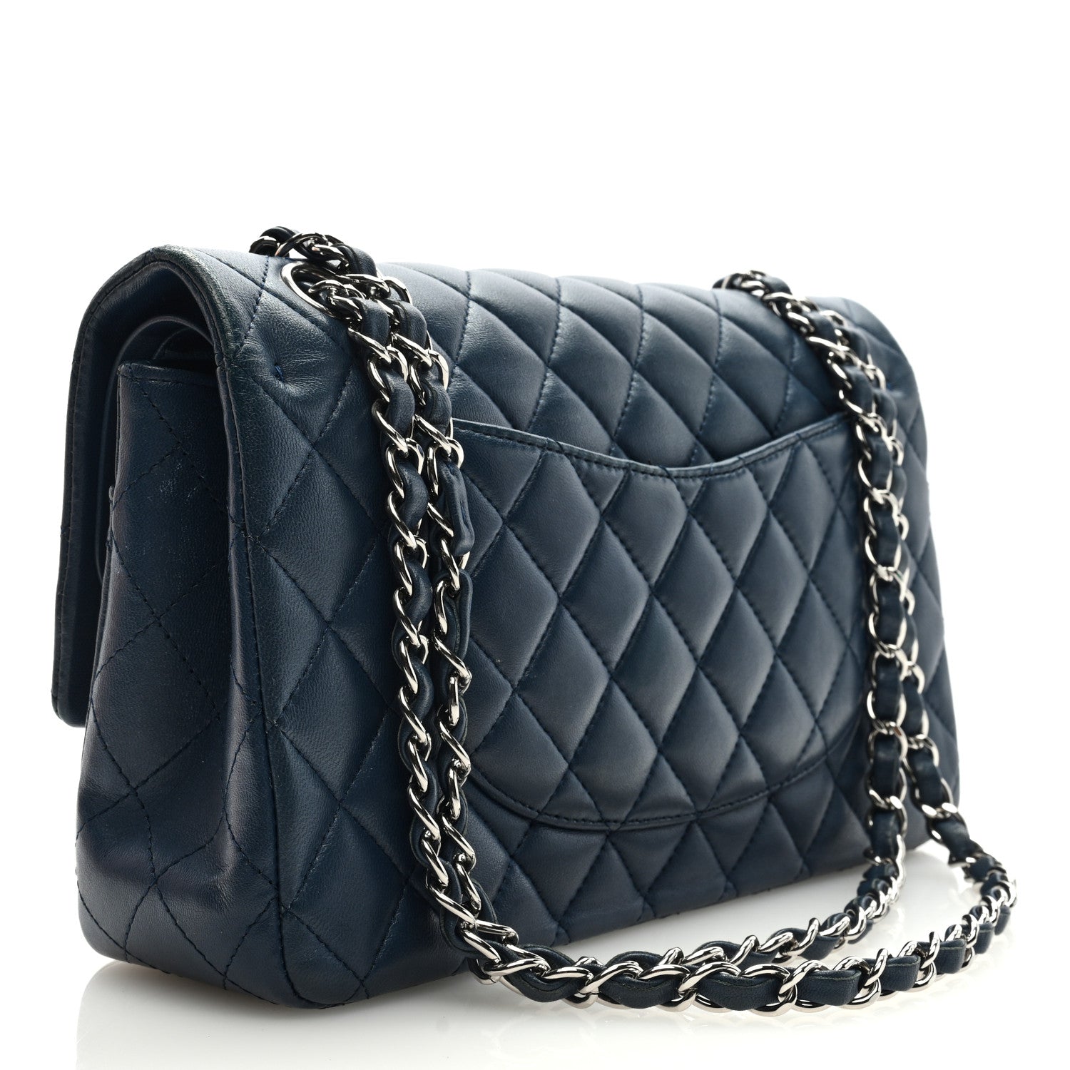Chanel Lambskin Quilted Medium Double Flap Dark Blue 3 of 9