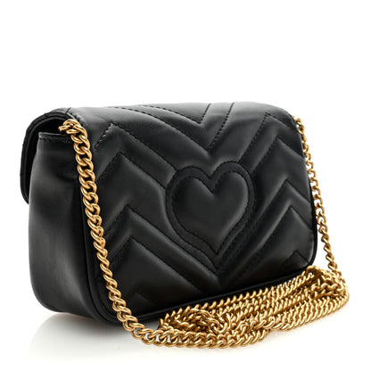 Gucci Calfskin Matelasse Super Mini GG Marmont Shoulder Bag Black 3 of 9