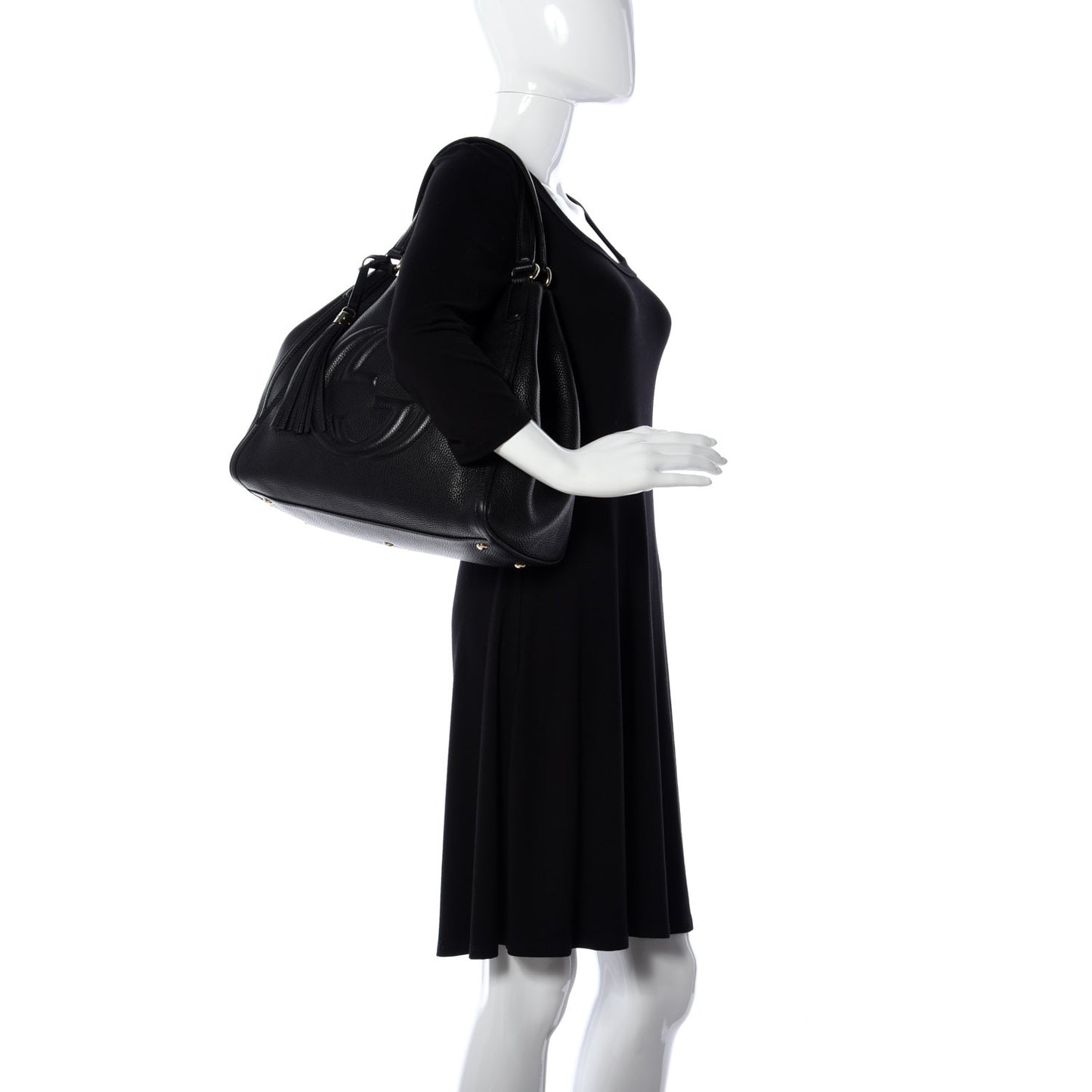 Pebbled Calfskin Medium Soho Shoulder Bag Black