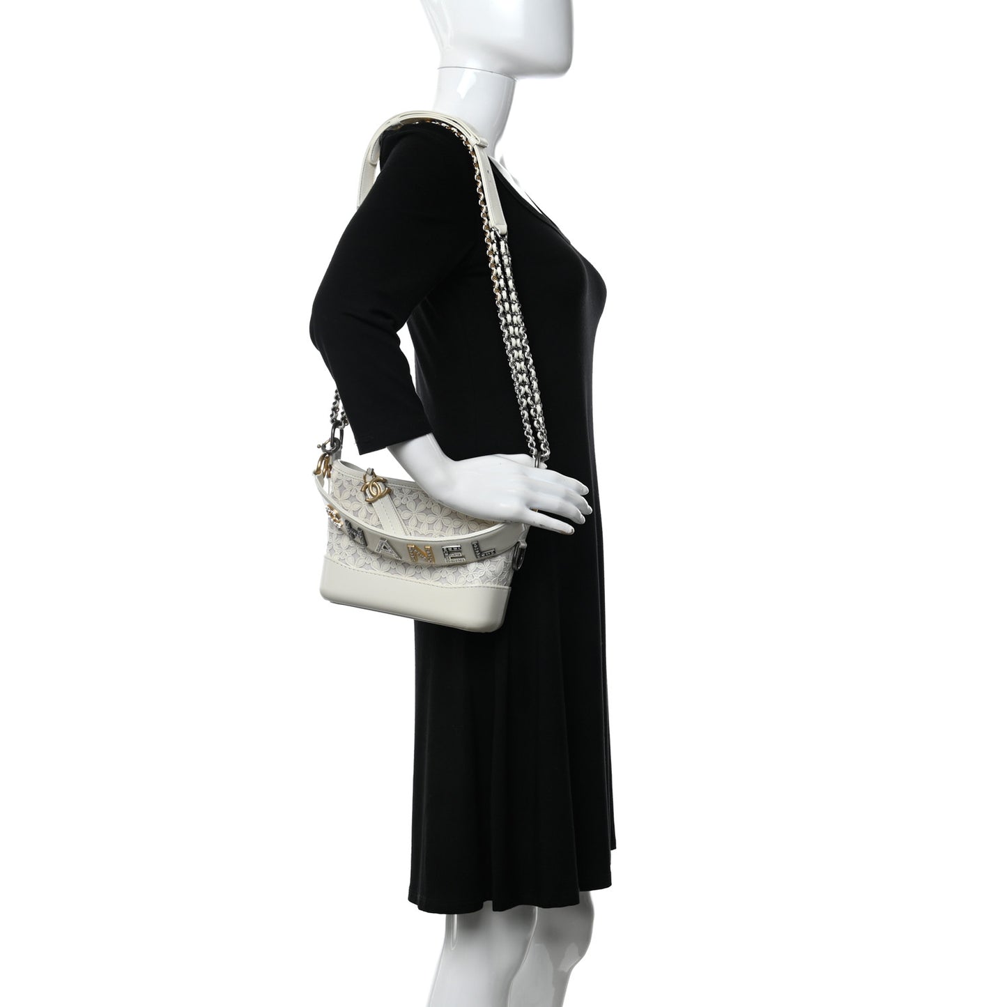 Calfskin Wool Felt Embossed Small Gabrielle Logo Hobo White