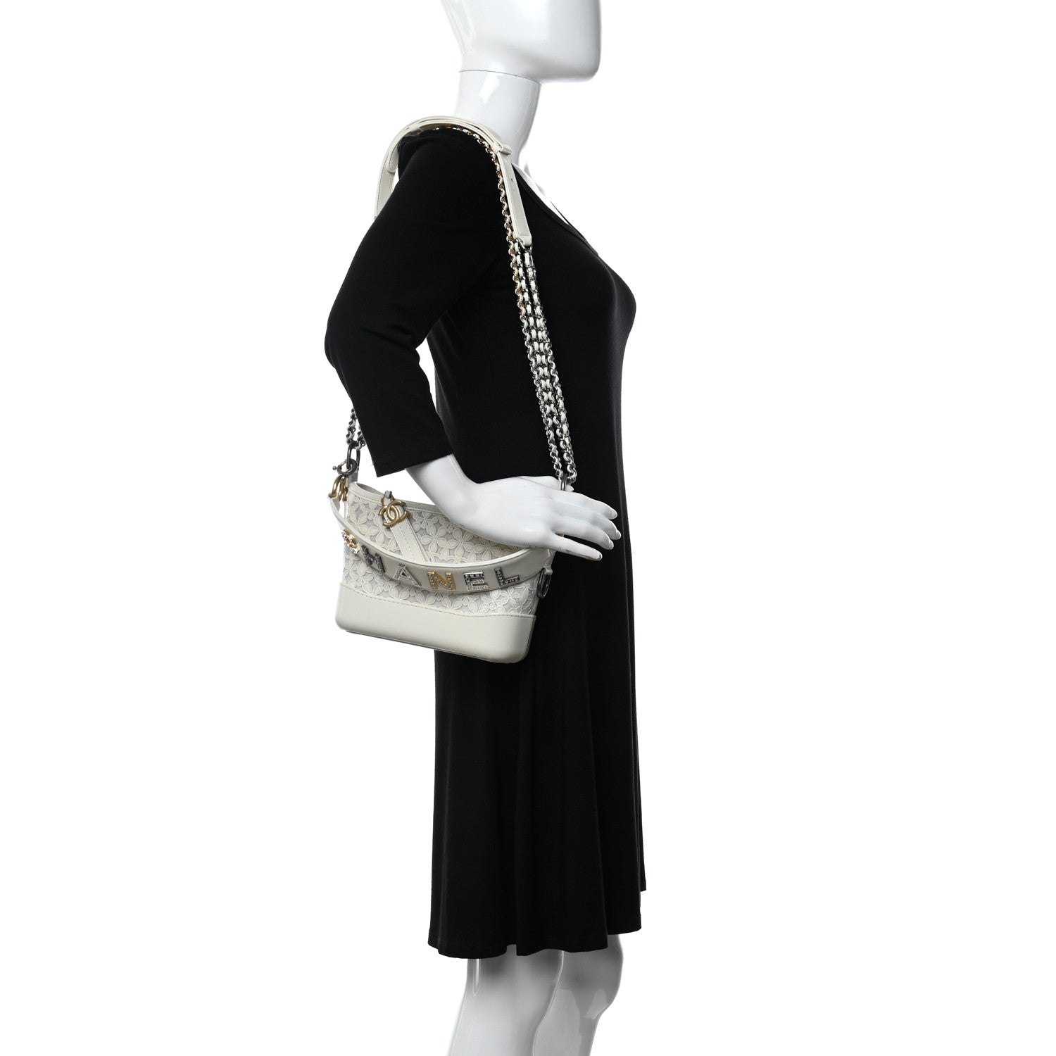 Chanel Calfskin Wool Felt Embossed Small Gabrielle Logo Hobo White 2 of 12