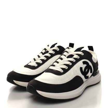 Chanel Nylon Suede Calfskin CC Sneakers 37.5 White Black 3 of 8