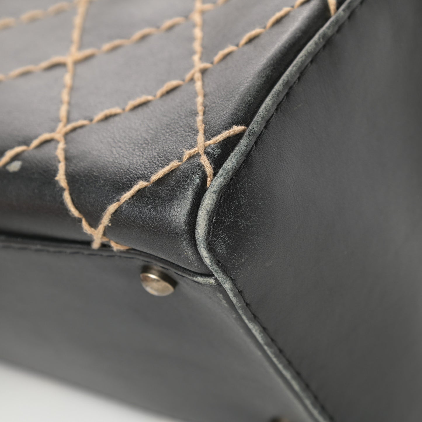 Calfskin Contrast Stitch Surpique Bowler Black